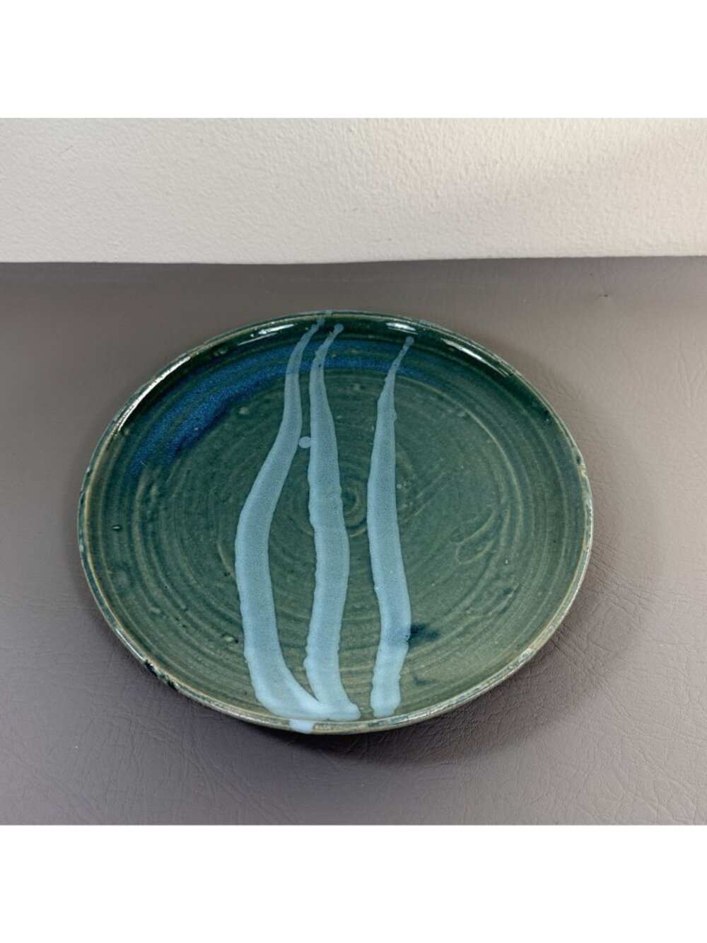 Vintage Brad Sondahl Pottery Set of 2 Dinner Plates Green Blue Wave Signed 10" - Picture 6 of 7